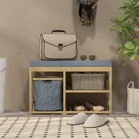 HOMCOM Banco para Sapatos de Bambu Móvel Sapateira com Assento Cesta Amovível e Prateleiras Abertas para 4 Pares de Sapatos 69x30x45 cm Madeira(m-10)