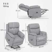 HOMCOM Fotoliu Reclinabil cu Funcție de Ridicare și Suport pentru Picioare, Material Textil cu Efect de In, 83x89x102 cm, Gri(m-3)