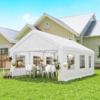 Outsunny Cort Petreceri, Pavilion Grădină cu Pereți Laterali, 2 Uși Fermoar și 6 Ferestre, 4x6 m, Oțel Galvanizat, Alb(m-2)