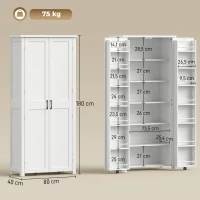 HOMCOM Mobile Cucina Alto con Ruote, 2 Ante, 14 Scomparti, 80x40x180 cm, Bianco(m-3)