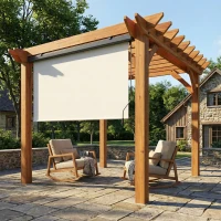 Outsunny Marchiză Rulantă din Poliester Anti-UV cu Carcasă din Aluminiu și Manivelă, 250x160 cm, Alb Crem(m-9)