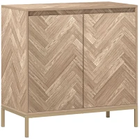 HOMCOM Meuble de rangement buffet avec 2 portes à chevrons, étagère réglable et pieds en acier, dim. 78 x 40 x 78 cm, chêne(m-1)