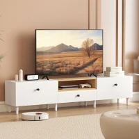 HOMCOM Meuble TV, meuble télé pour téléviseur jusqu'à 90 pouces avec 2 portes rabattables, tiroir, 200 x 35 x 45 cm, blanc(m-2)