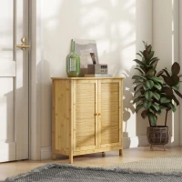 HOMCOM Aparador de Bambu de 2 Portas Aparador Boémio com 2 Prateleiras para Cozinha Entrada 60x27x67,5 cm Madeira(m-8)