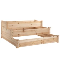 Outsunny Carré Potager de jardin en Bois massif, Jardinière Surélevé en Escalier 3 Niveaux, 120 x 120 x 56 cm, effet Bois Naturel(m-7)
