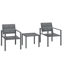 Outsunny Set da Giardino 3pz con 2 Sedie da Esterno e Tavolino da Caffè, in HDPE e Metallo, Grigio Scuro(m-1)