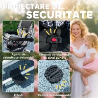 HOMCOM Triciclu pentru Copii cu Mâner de Împingere, Acoperiș, Bară de Siguranță și Cutie, 105x47x89 cm, Alb și Negru(m-7)