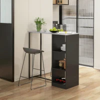 HOMCOM Breakfast Bar Table, Bar Table with 3-Tier Storage Shelf and Wine Rack, 105W x 40D x 105H cm, Black(m-2)