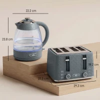 HOMCOM Kettle and Toaster Set, 1.7L 3000W Rapid Kettle with Strix Thermostat, 4 Slice Toaster with 7 Browning Controls, Grey(m-3)