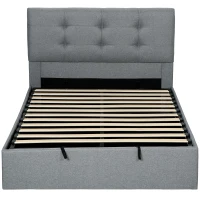 HOMCOM Lit coffre 140x190, cadre de lit double rembourré avec sommier à lattes en bois et rangement cach, sans matelas, gris(m-12)