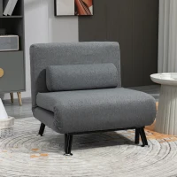 HOMCOM Sofá Cama Individual Dobrável com Encosto Ajustável em 5 Níveis Almofada e Estofado de Linho Sintético 75x70x75 cm Cinzento(m-2)