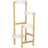 Outsunny Raft pentru plante de interior și exterior, 4 polițe tip tavă și structură din bambus, 28x28x80 cm, alb(m-1)