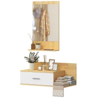 HOMCOM Set de Mobilier pentru Hol cu Oglindă, Sertar și Rafturi, Lemn Natural(m-11)