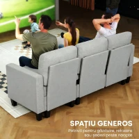 HOMCOM Canapea extensibilă cu 3 locuri, șezlong și spațiu de depozitare, material textil cu efect de in, 197x129x85 cm, gri și negru(m-4)