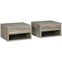 HOMCOM Floating Bedside Tables Set of 2, Wall Mounted Nightstand, Grey Wood Effect(m-1)