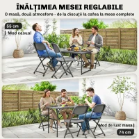 Outsunny Set Masă Reglabilă și 4 Scaune de Grădină Pliabile din HDPE cu Efect de Lemn, Gri Închis(m-5)