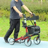 HOMCOM 88.5-106cm Aluminium Frame Rollator Walker, with Brakes - Red(m-2)