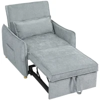 HOMCOM Fotoliu Extensibil 3 în 1 cu Spătar Reglabil și Pernă, Tapițerie din Chenille, 88x84x87 cm, Gri(m-12)