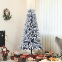 HOMCOM 6ft Flocked Artificial Christmas Tree with 700 Snow Frosted Tips, Metal Stand, Snowy Hinged Xmas Tree, Blue(m-10)