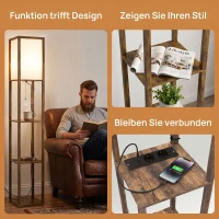 HOMCOM LED Stehlampe mit 3 Regalen, Stehleuchte mit E27 Fassung, 26 x 26 x 160 cm, für Wohn-/Schlafzimmer(m-6)