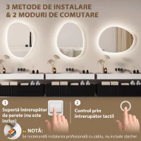 HOMCOM Oglindă de Baie cu Iluminare LED și Culoare și Temperatură Reglabilă, din Sticlă Temperată, 70x5x50 cm, Argintiu(m-7)