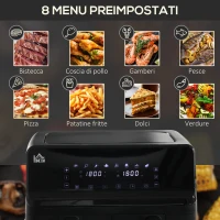 HOMCOM Friggitrice ad Aria con 2 Cestelli Indipendenti e 8 Menù, in Acciaio e PP, 38.5x38x30.5 cm, Nero(m-5)