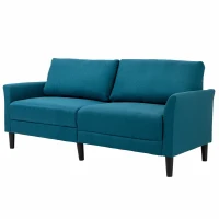 HOMCOM Divano 3 Posti in Tessuto con Seduta Profonda e Imbottitura Spessa, 191x79x87 cm, Blu Pavone(m-7)
