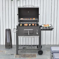 Outsunny Barbacoa de Carbón Vegetal con Ruedas Estantes Parilla Barril Carro de BBQ Picnic Acampada Smoker Ahumador de Carbón 115x56x108cm(m-10)