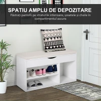 HOMCOM Bancă pentru Pantofi de Intrare, Economisitoare de Spațiu, cu Șezut Imblopat și Rafturi Deschise, pentru Hol, Alb(m-5)