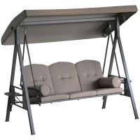 Outsunny Balansoar Autoportant cu 3 Locuri, Scaun de Relaxare Exterior Căptușit cu Acoperiș Reglabil, Maro(m-1)