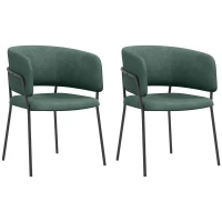 HOMCOM Lot de 2 chaises de salle à manger pieds en acier, assise rembourrée en tissu aspect velours, vert(m-11)
