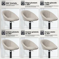 HOMCOM Set 2 Scaune de Bar cu Înălțime Reglabilă, Șezut Rotativ din Material Textil și Suport pentru Picioare, Bej(m-5)