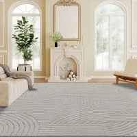 HOMCOM Tapis salon 230 x 160 cm, tapis à poils épais géométrique, moelleux et antidérapant, gris(m-12)