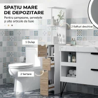 HOMCOM Coloană Pentru Baie cu Dulap, Rafturi și Sertare din Lemn, Lemn Natural(m-4)
