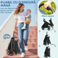 AIYAPLAY Cărucior pentru Copii cu Copertină Reglabilă și Geantă pentru Depozitare, 87x50x103 cm, Albastru și Negru(m-5)