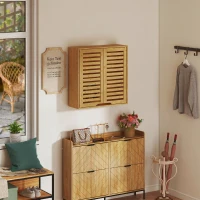 HOMCOM Dulap Suspendat pentru Baie cu Raft Interior Reglabil și Uși Tip Obloane, din Bambus, 60x20x60 cm, Culoare Lemn(m-9)