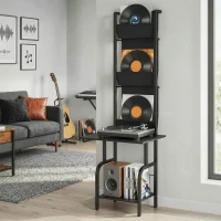 HOMCOM Vinyl Record Player Stand Record Storage with Player Stand Oxford Fabric Pockets Bottom Shelf, Black(m-8)