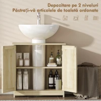 kleankin Dulap sub Chiuvetă cu 2 Uși, Raft Reglabil și Decupaj în Formă de U, 60x30x60 cm, Stejar(m-5)