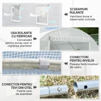 Outsunny Seră Tip Tunel 8x3x2 m cu Înveliș din Plastic și Oțel Ranforsat, Alb(m-5)