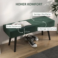 HOMCOM Bancă Tapițată pentru Dormitor, din Catifea și Oțel, 100x36x45 cm, Verde și Negru(m-4)