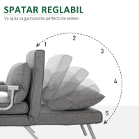 HOMCOM Fotoliu Pat Single cu Spătar Reglabil pe 5 Nivele și Pernă, din Material Textil, Gri Deschis(m-4)