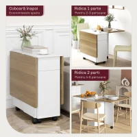 HOMCOM Masă dreptunghiulară extensibilă cu 2 sertare și un dulap din lemn, 140x76x74 cm, alb și lemn natural(m-5)