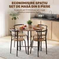 HOMCOM Set masă de dining rotundă cu 4 scaune compacte din lemn și metal, stil industrial(m-4)