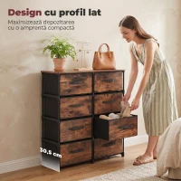 HOMCOM Comodă cu 8 Sertare, Mobilier din Metal pentru Dormitor, Maro Rustic(m-5)