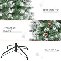 HOMCOM Brad de Crăciun Înzăpezit de 180 cm cu 630 de Ramuri și 37 de Conuri, din Plastic și Metal, Verde și Alb(m-7)