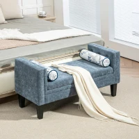 HOMCOM Bancă pentru capătul patului cu brațe tapițate și 2 perne, din chenille și lemn, 115.5x45x56 cm, gri și negru(m-2)