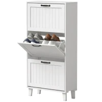HOMCOM Scarpiera Salvaspazio con 3 Cassetti Ribaltabili e Ripiani Regolabili, 60x24x118 cm, Bianco(m-11)