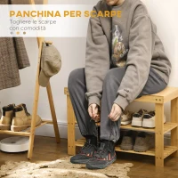 HOMCOM Panca Scarpiera Bassa in Bambù con 2 Ripiani a Doghe e Seduta, 70x28x45 cm, Naturale(m-5)
