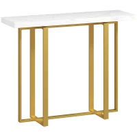 HOMCOM Console Table with Faux Marble Top, 100 cm Narrow Entryway Table with Anti-tipping Device, Steel Frame, White(m-1)