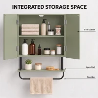 HOMCOM Bathroom Wall Cabinet Modern Space Saver Wall Mounted Cabinet Doors Storage Green(m-4)